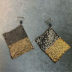 Guess Gold Chrome silver tone mesh metal dangling Earrings